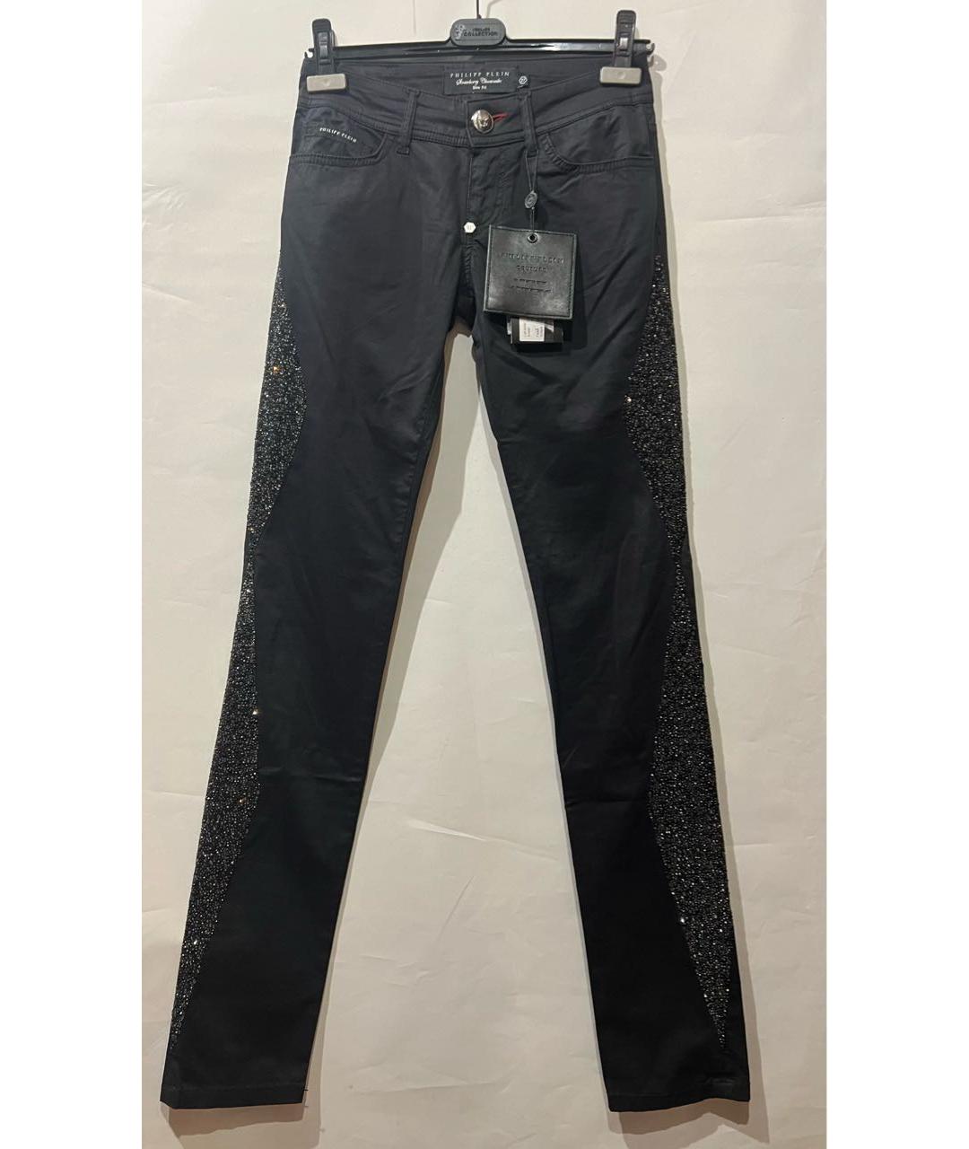 PHILIPP PLEIN Черные хлопко-эластановые прямые джинсы, фото 2