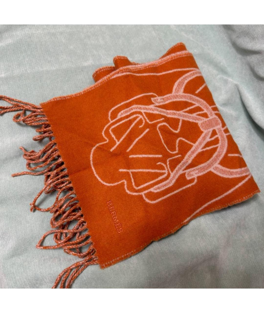 HERMES Оранжевый кашемировый шарф, фото 2