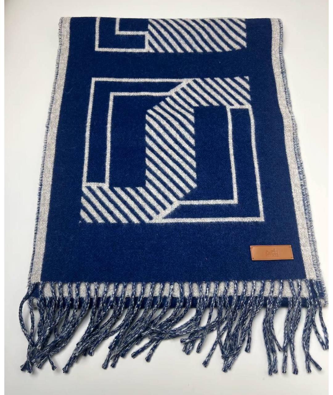 HERMES Синий кашемировый шарф, фото 4