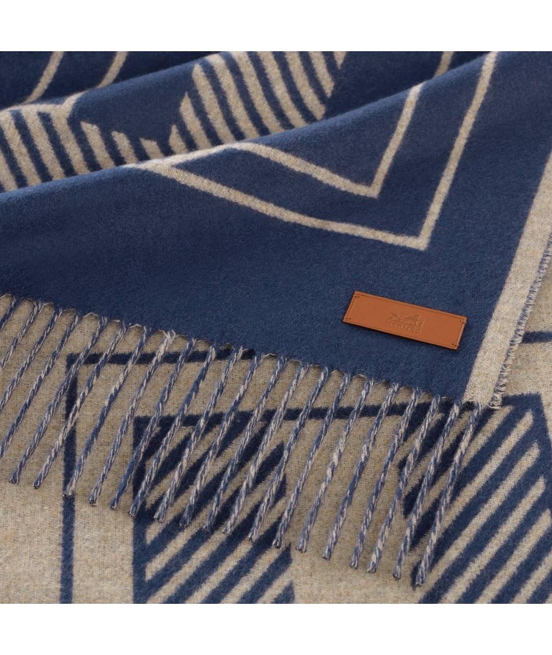 HERMES Синий кашемировый шарф, фото 2