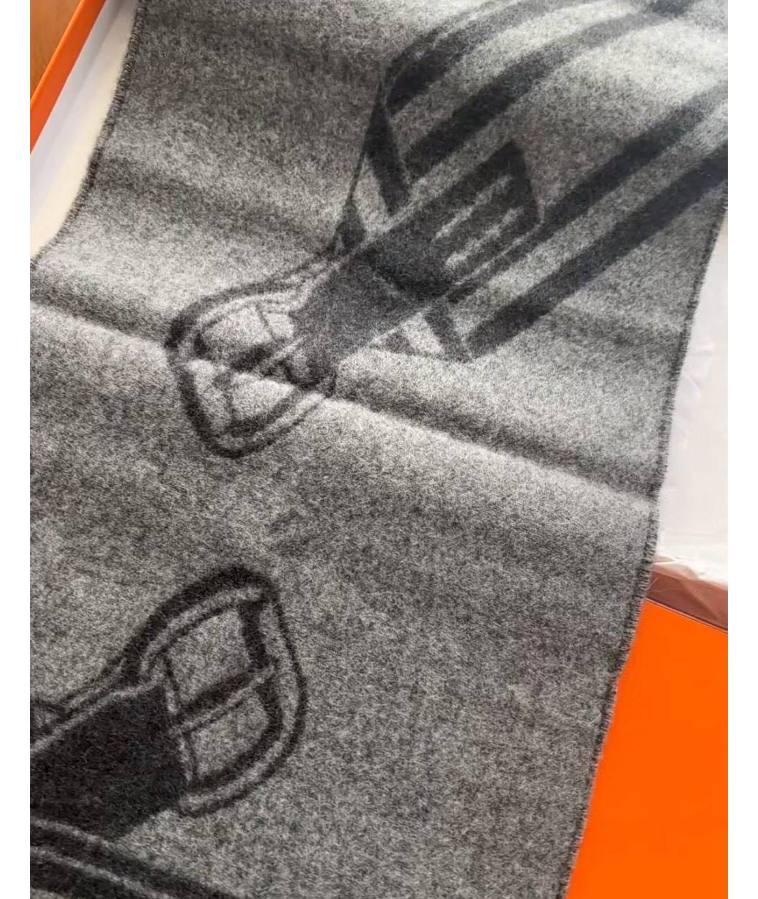 HERMES Антрацитовый кашемировый шарф, фото 5