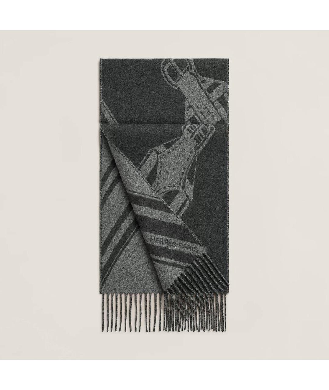 HERMES Антрацитовый кашемировый шарф, фото 6