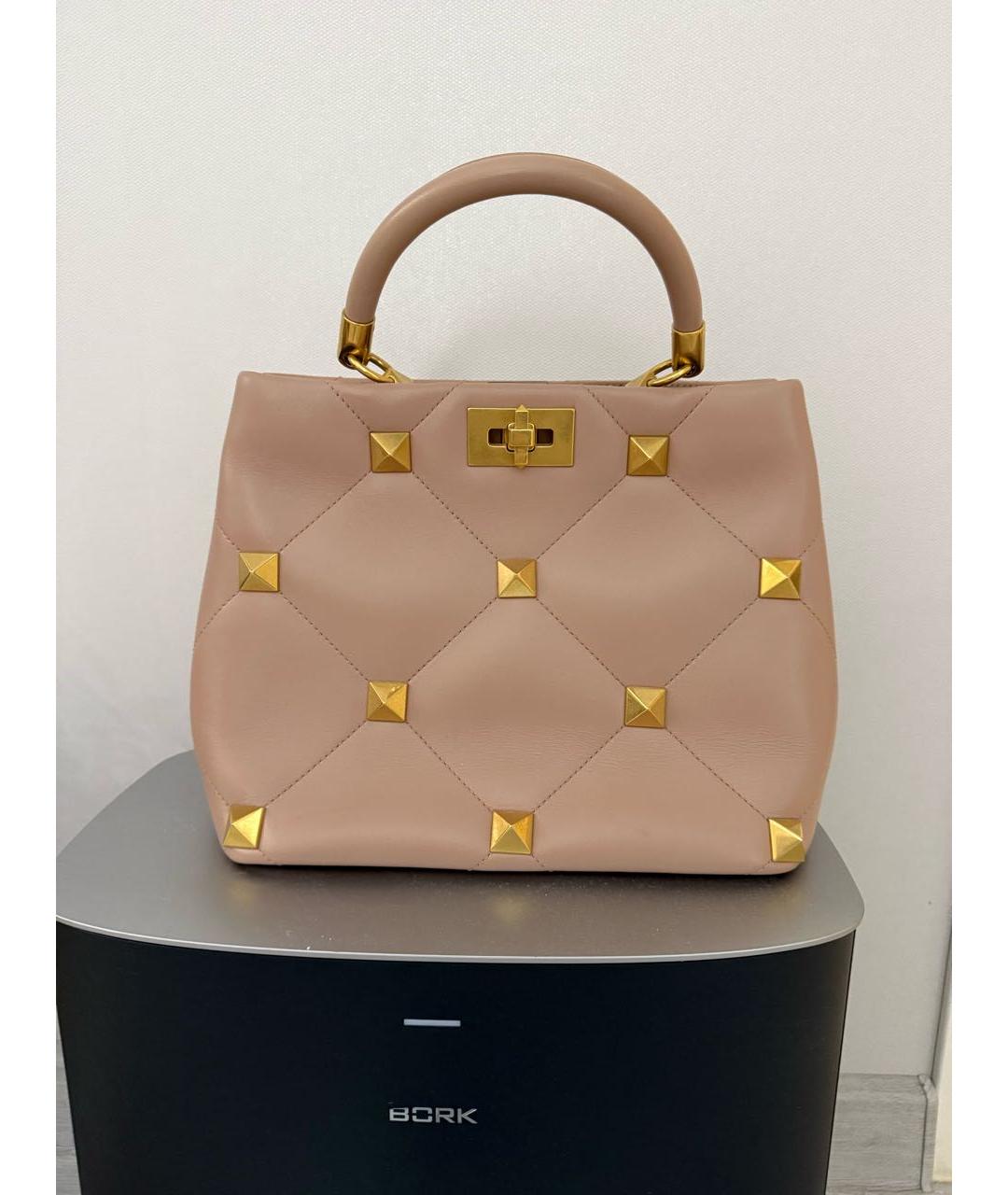 VALENTINO Бежевая кожаная сумка с короткими ручками, фото 7
