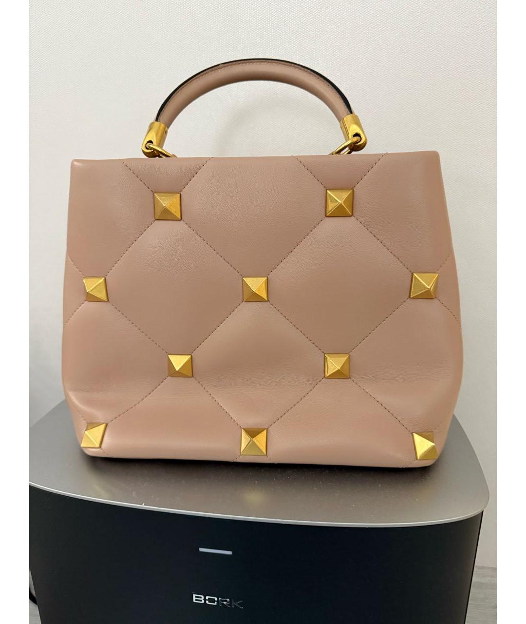 VALENTINO Бежевая кожаная сумка с короткими ручками, фото 3