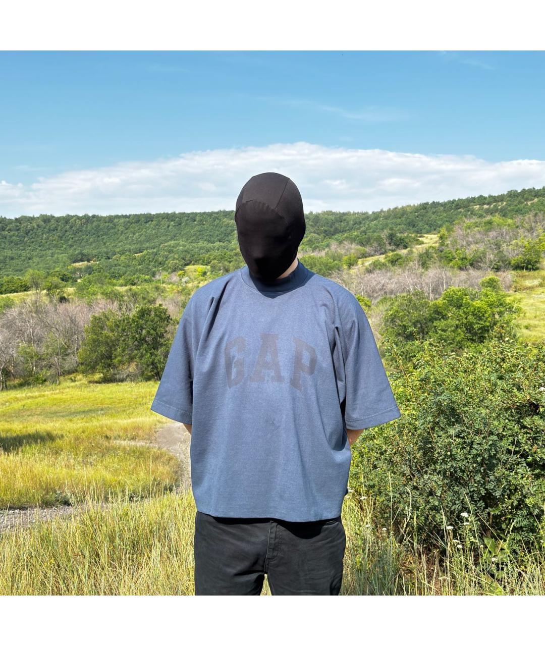 YEEZY Синяя хлопковая футболка, фото 4