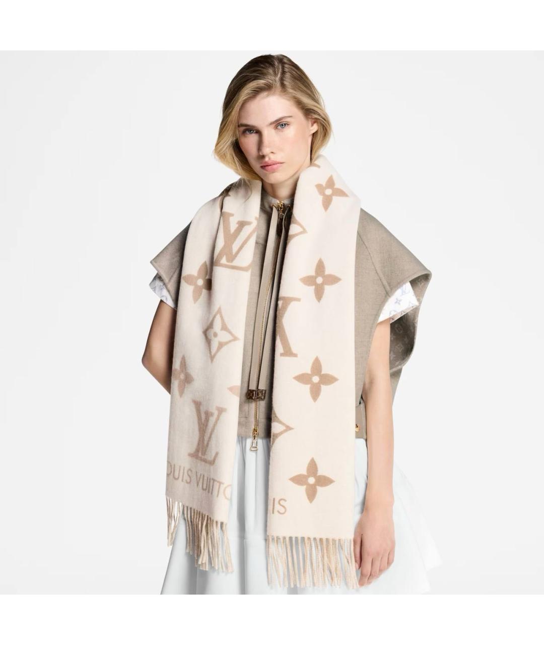 LOUIS VUITTON Бежевый кашемировый шарф, фото 3