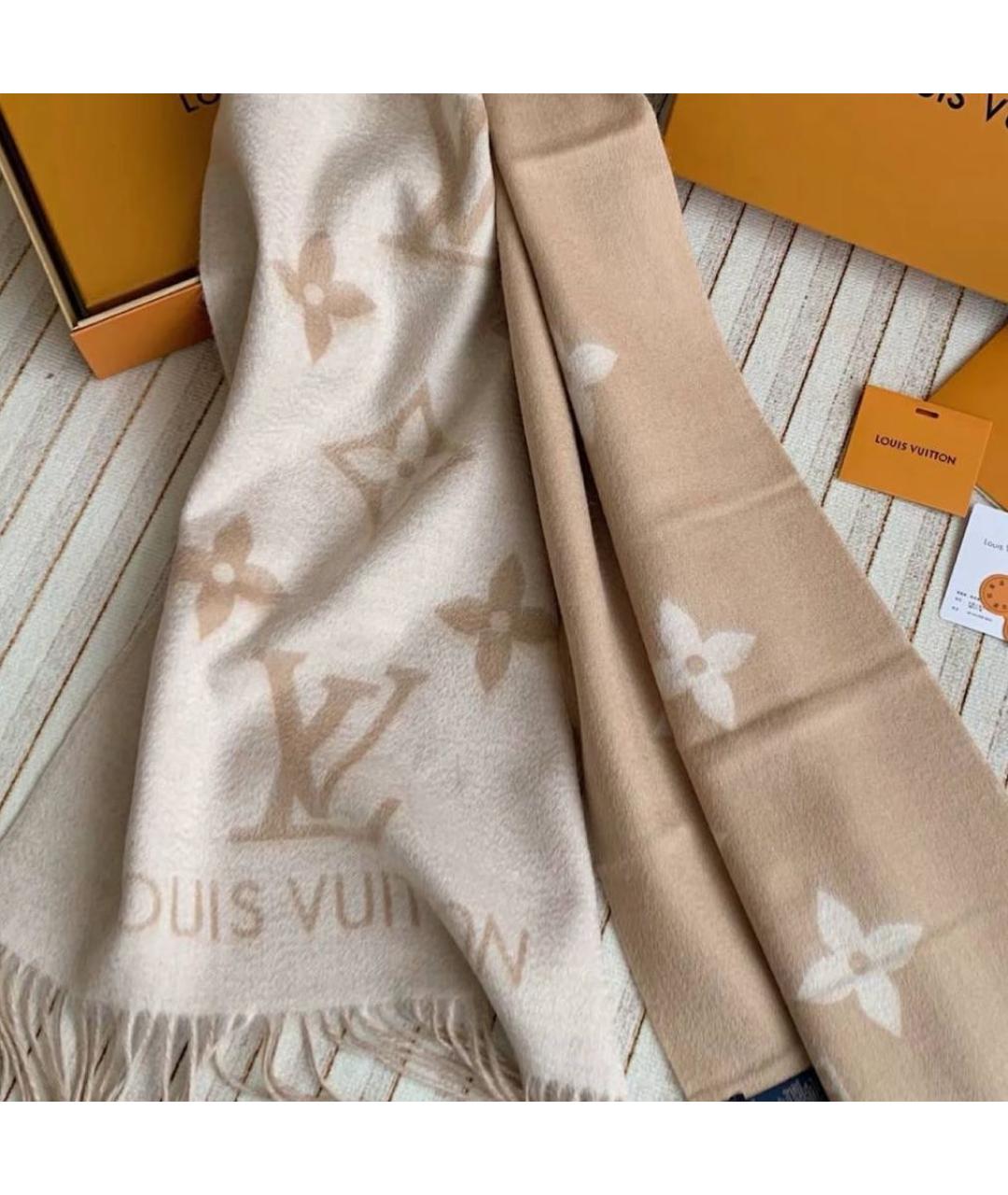 LOUIS VUITTON Бежевый кашемировый шарф, фото 4