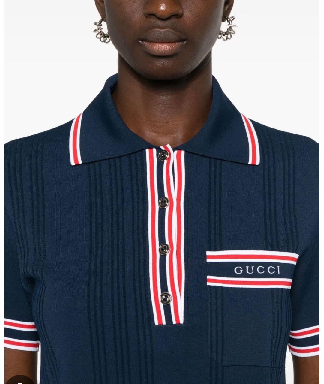 GUCCI Темно-синее вискозное повседневное платье, фото 4