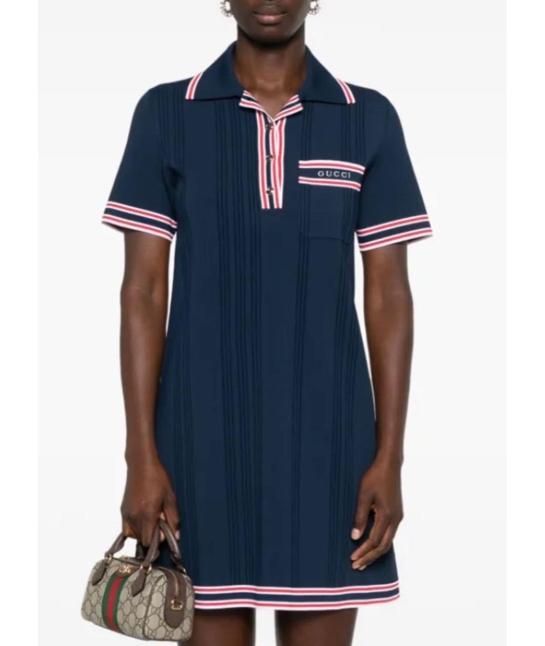 GUCCI Темно-синее вискозное повседневное платье, фото 5