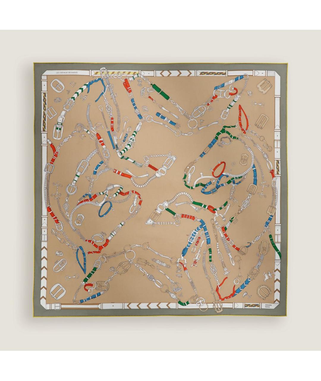 HERMES Бежевый шелковый платок, фото 5