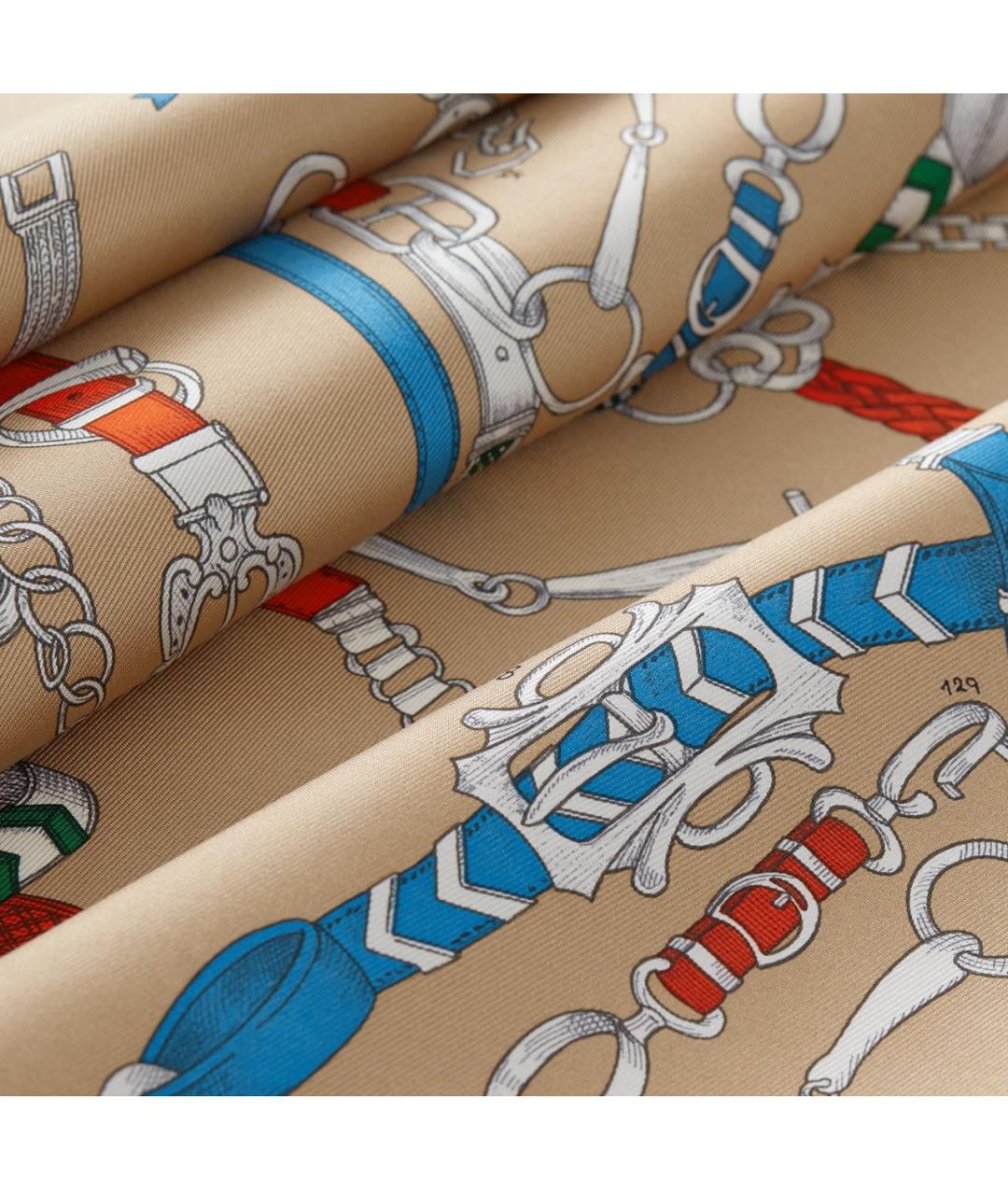 HERMES Бежевый шелковый платок, фото 2