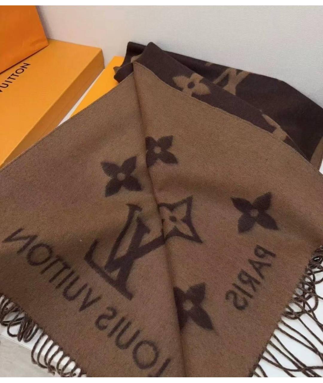LOUIS VUITTON Коричневый кашемировый шарф, фото 3