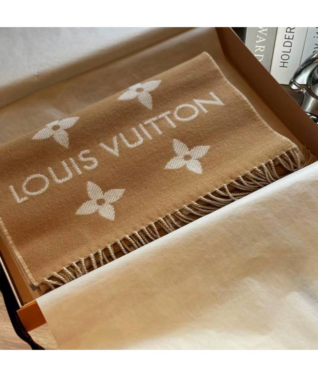 LOUIS VUITTON Коричневый кашемировый шарф, фото 4