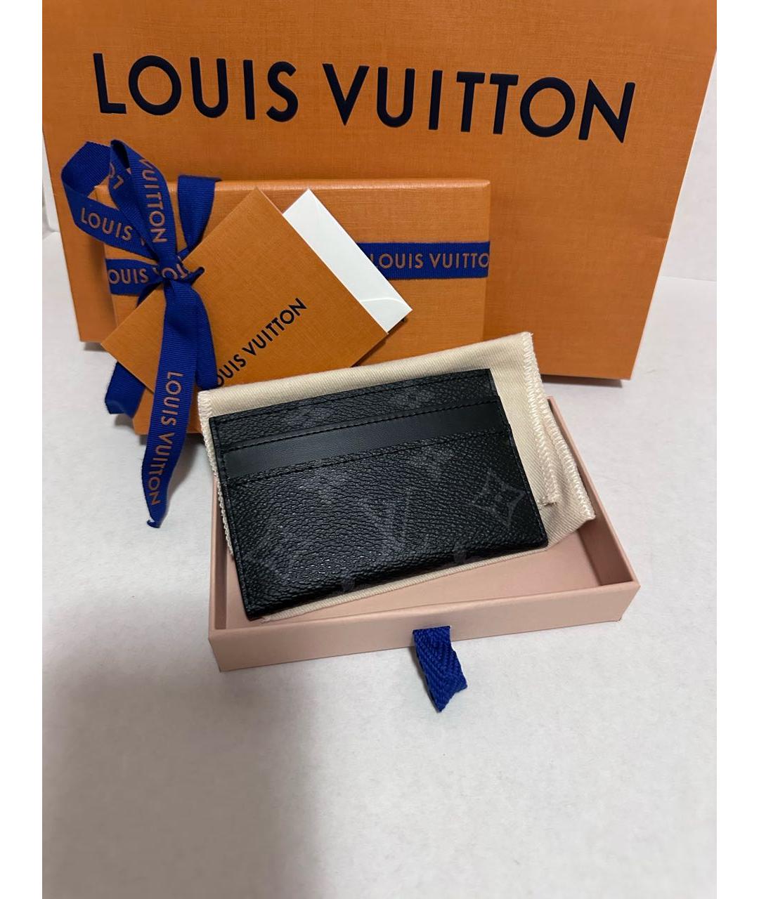 LOUIS VUITTON Черный кожаный кардхолдер, фото 3