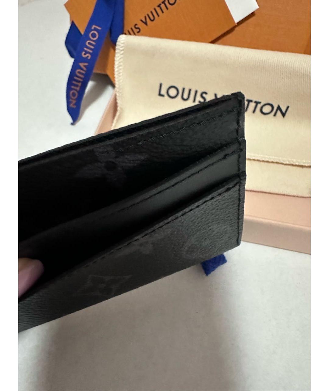 LOUIS VUITTON Черный кожаный кардхолдер, фото 5