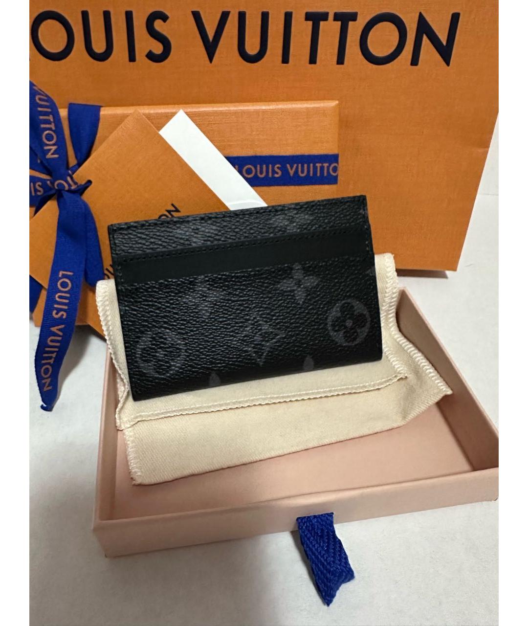 LOUIS VUITTON Черный кожаный кардхолдер, фото 2