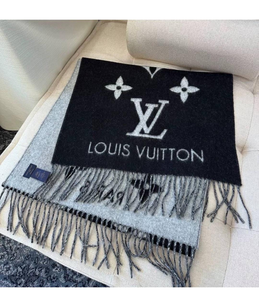 LOUIS VUITTON Черный кашемировый шарф, фото 3