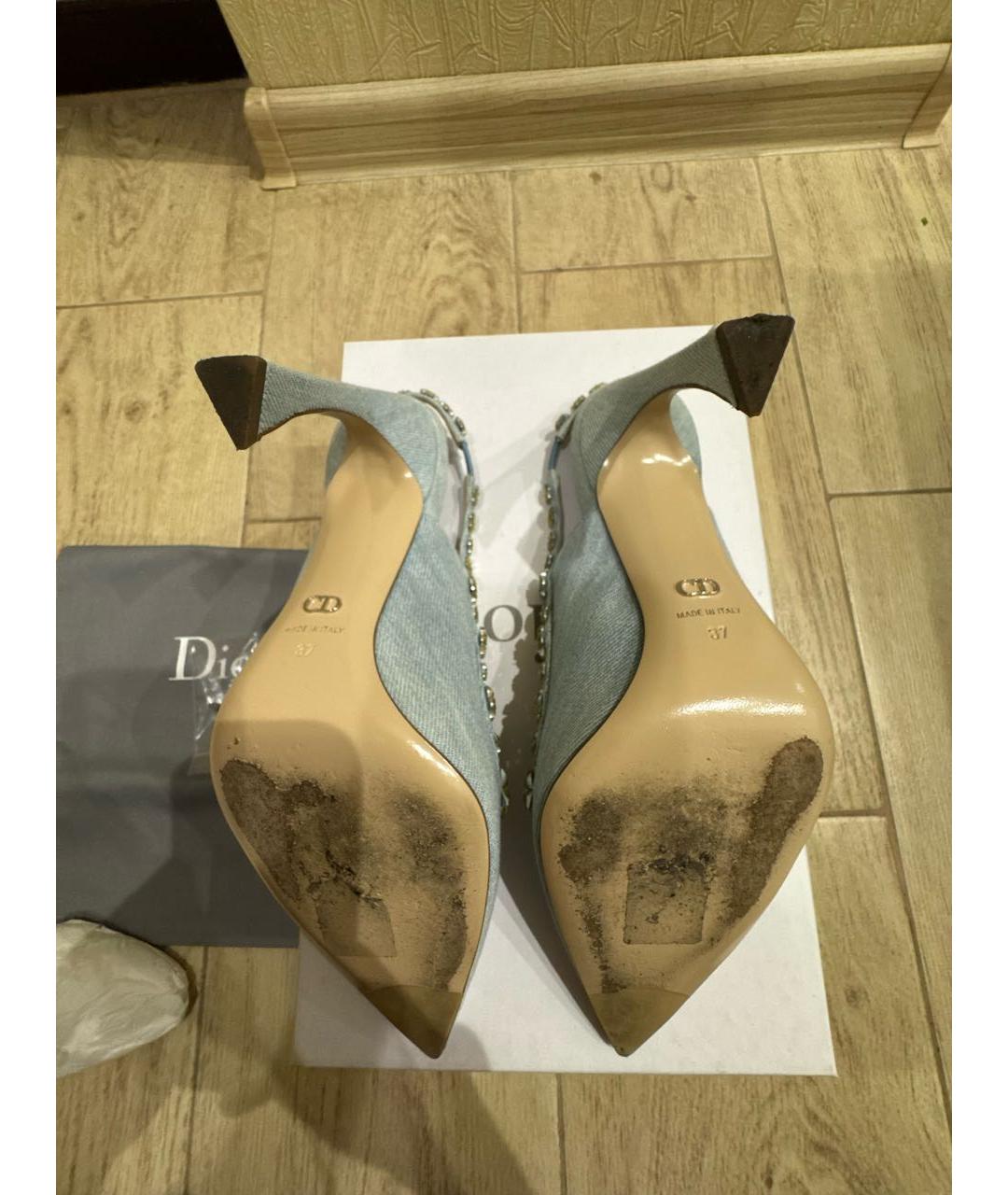 CHRISTIAN DIOR Голубые текстильные туфли, фото 4