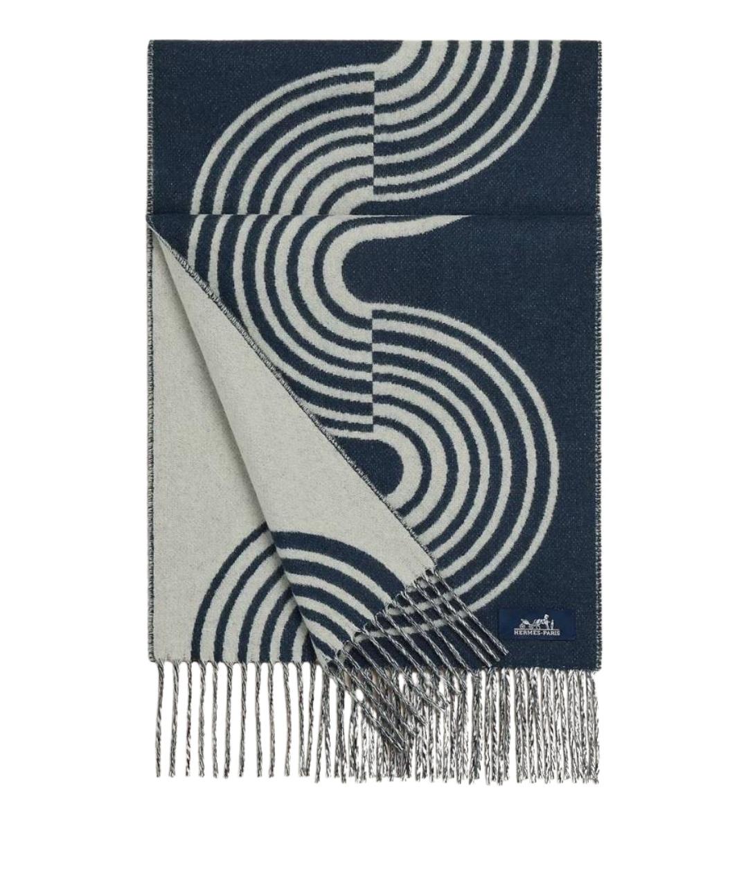HERMES Темно-синий кашемировый шарф, фото 1