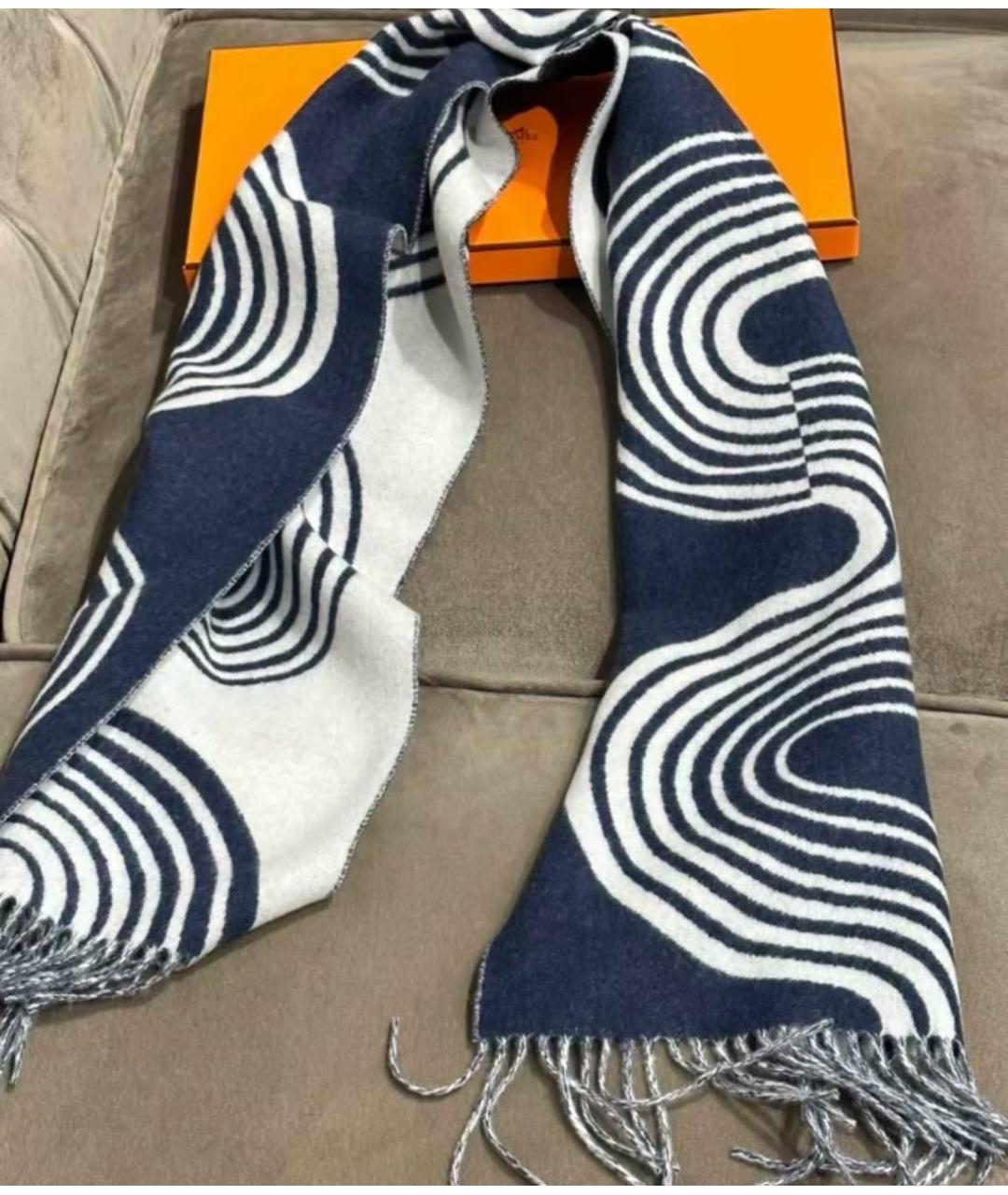 HERMES Темно-синий кашемировый шарф, фото 3