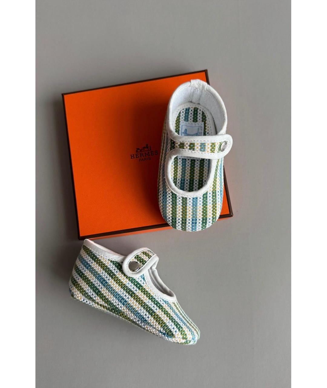 HERMES Зеленые текстильные пинетки, фото 5