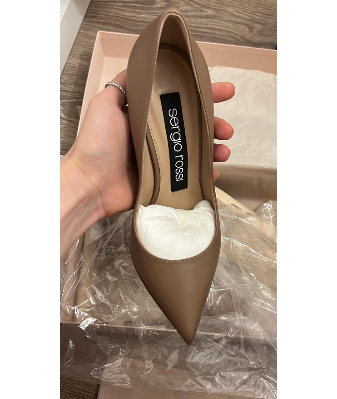 SERGIO ROSSI Бежевые кожаные туфли, фото 6