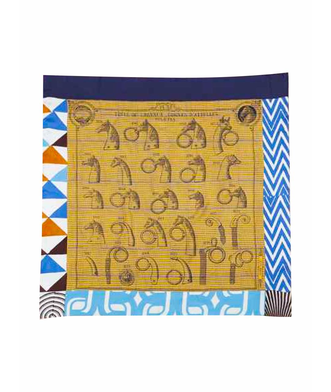 HERMES Горчичный шелковый платок, фото 1