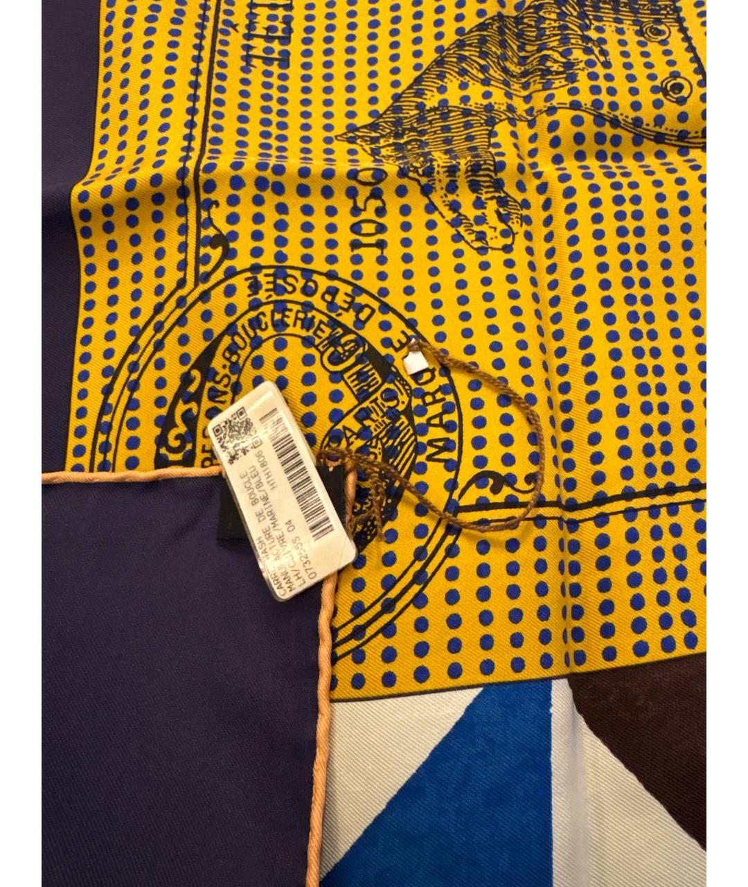 HERMES Горчичный шелковый платок, фото 2