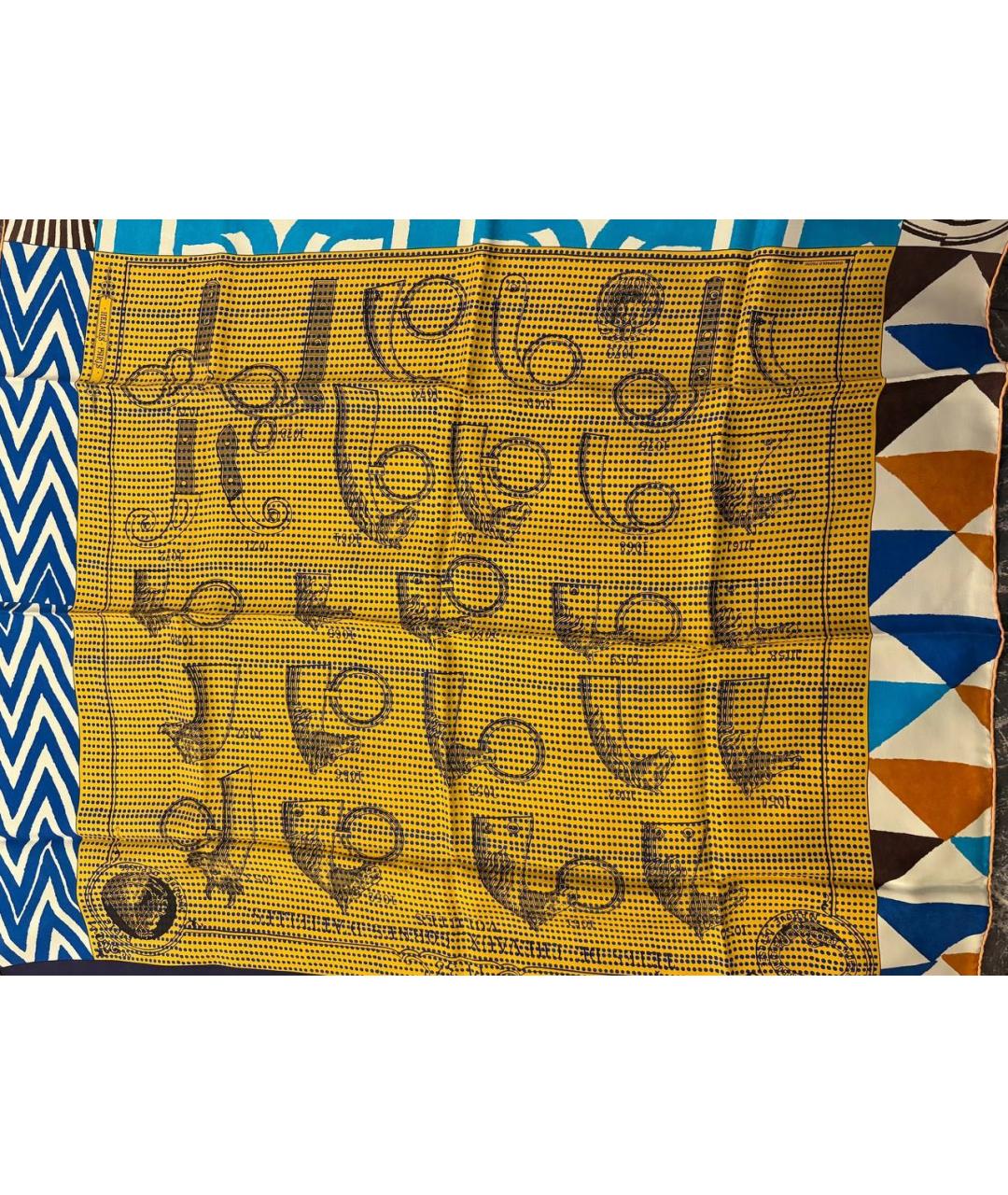 HERMES Горчичный шелковый платок, фото 3