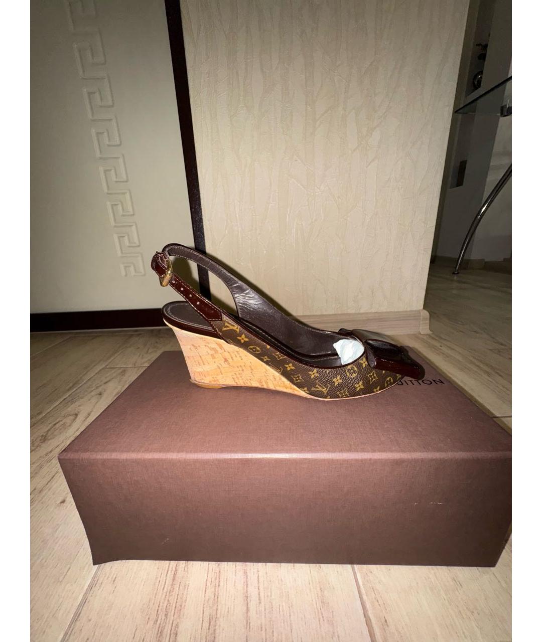 LOUIS VUITTON Коричневые кожаные босоножки, фото 6