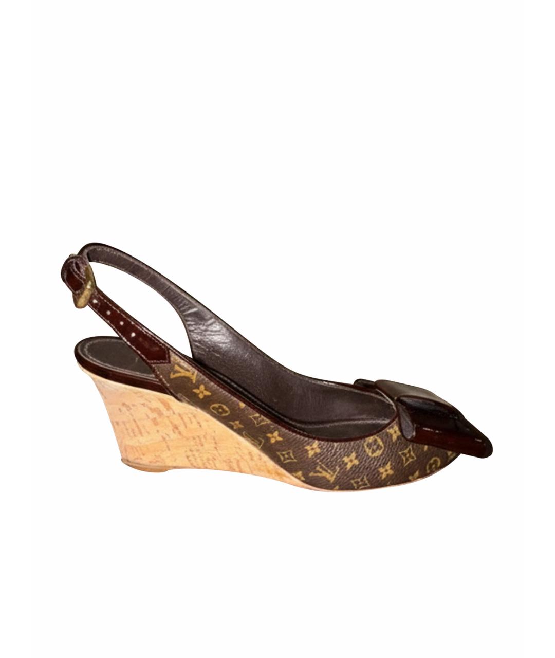 LOUIS VUITTON Коричневые кожаные босоножки, фото 1