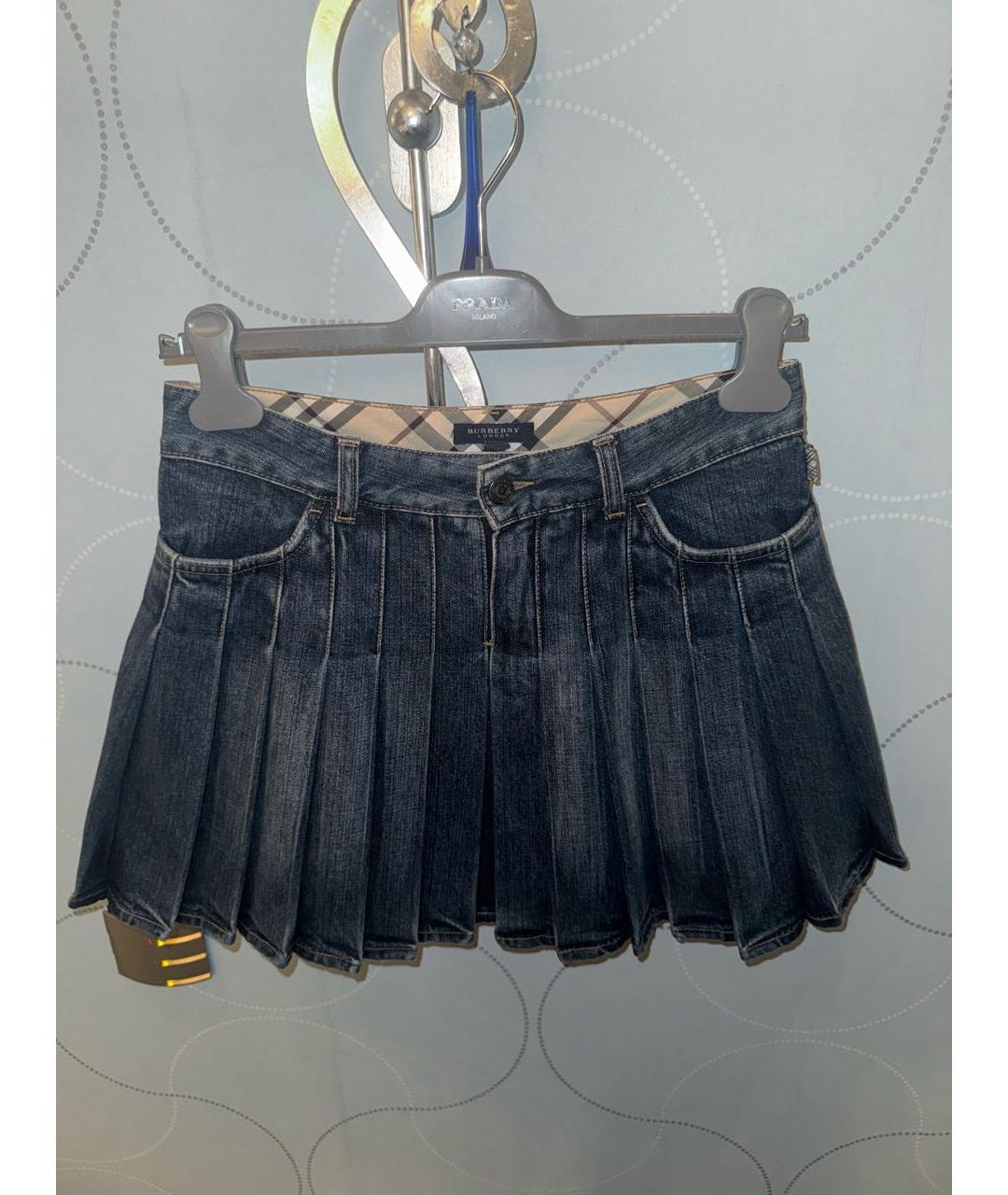 BURBERRY Синяя деним юбка мини, фото 7
