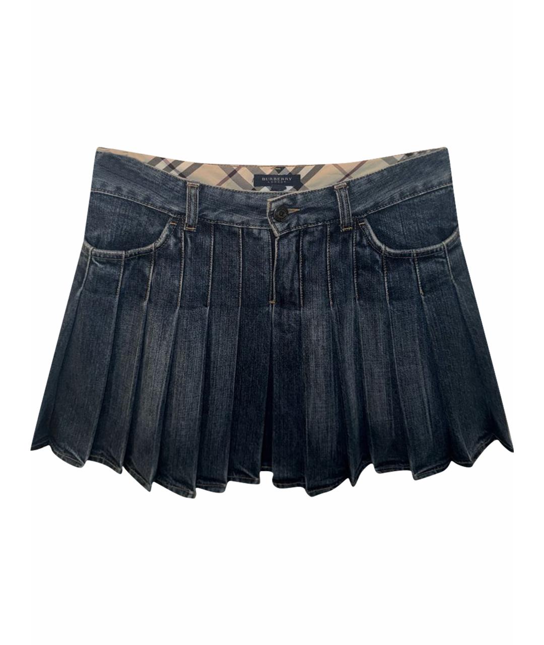 BURBERRY Синяя деним юбка мини, фото 1