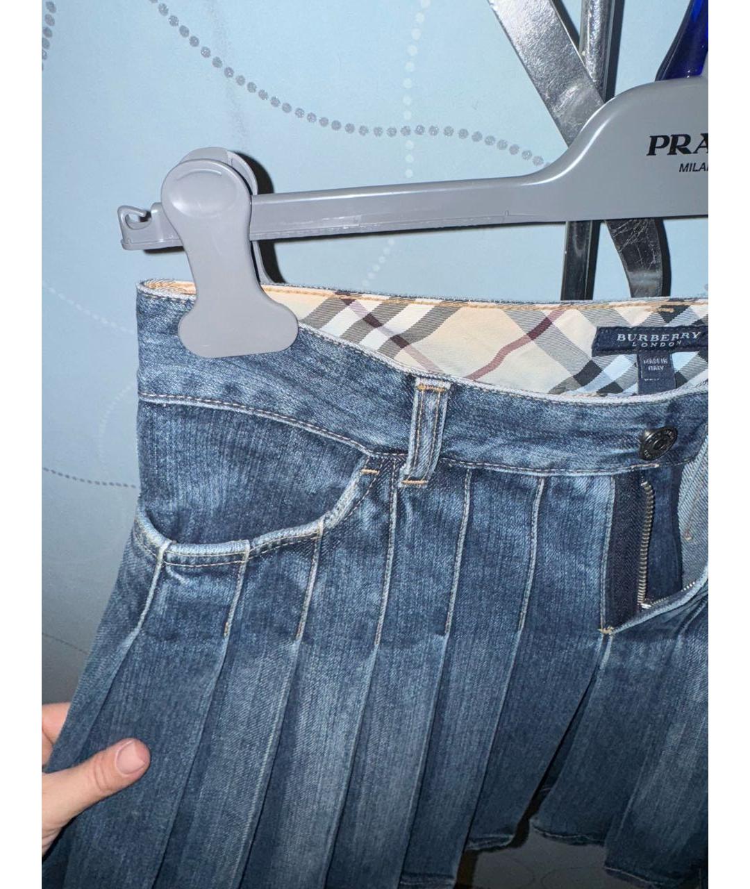 BURBERRY Синяя деним юбка мини, фото 4