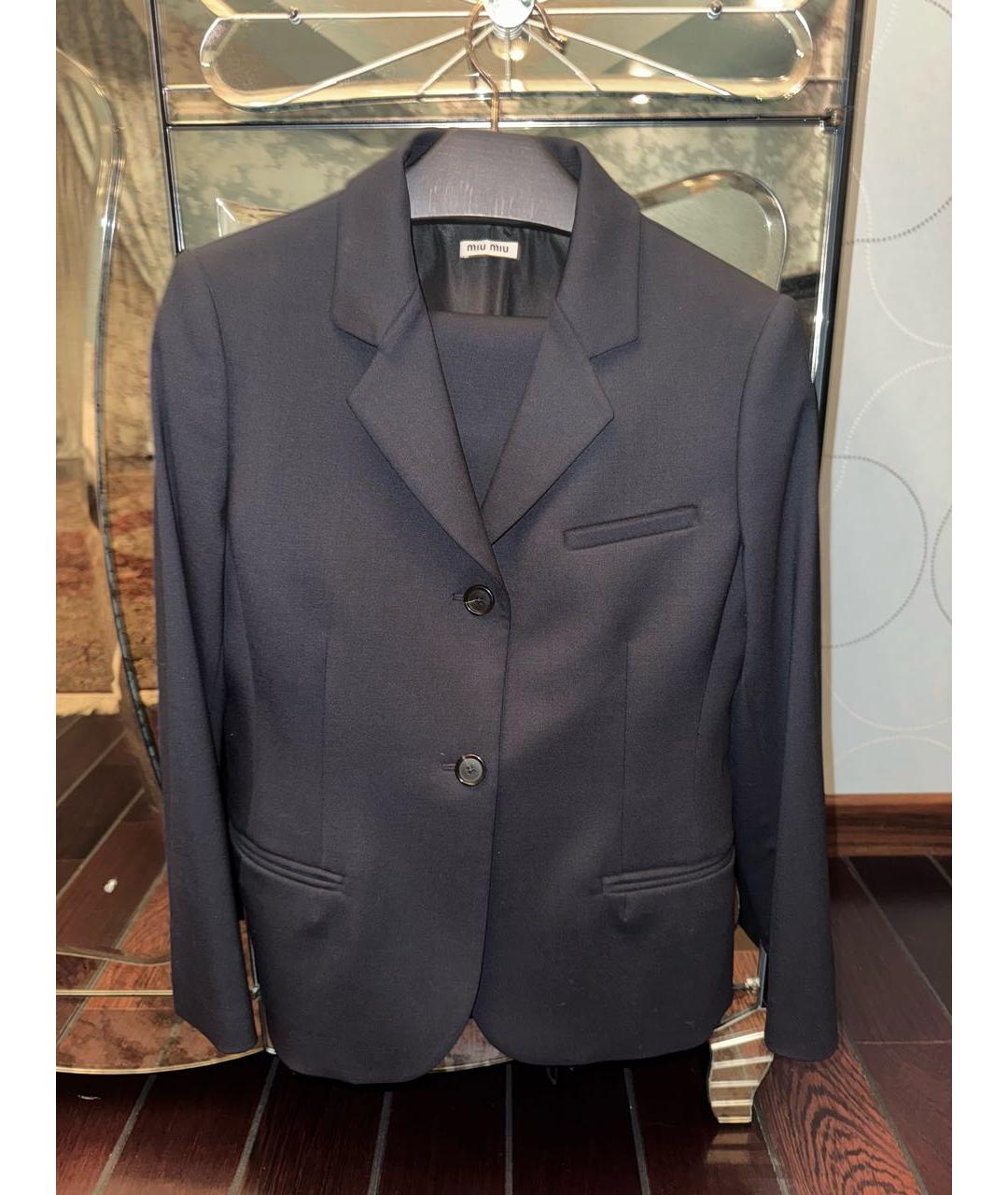 MIU MIU Темно-синий шерстяной костюм с брюками, фото 9