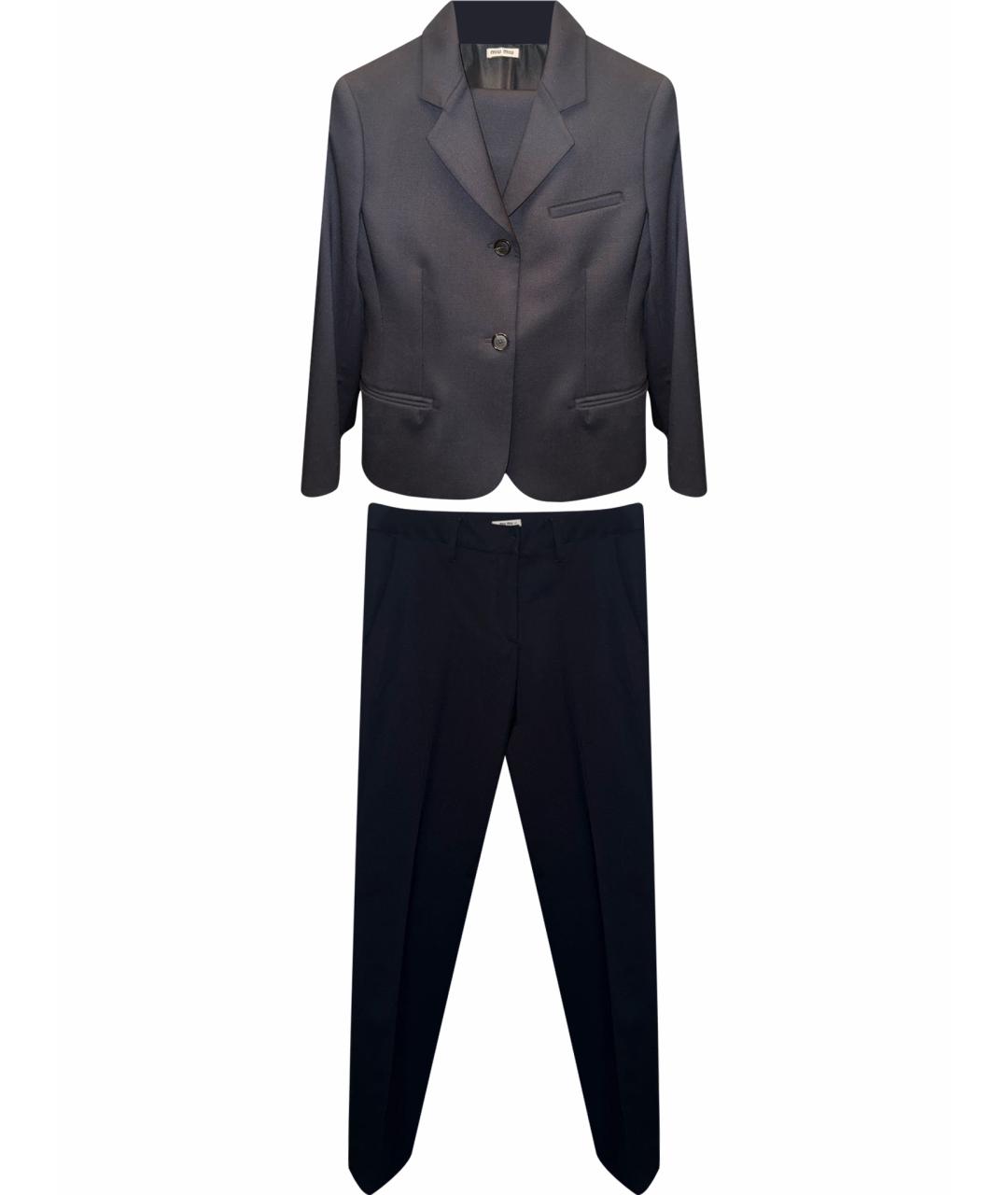 MIU MIU Темно-синий шерстяной костюм с брюками, фото 1