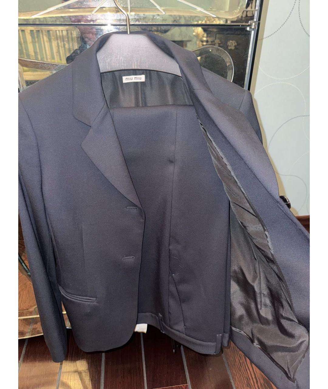 MIU MIU Темно-синий шерстяной костюм с брюками, фото 6