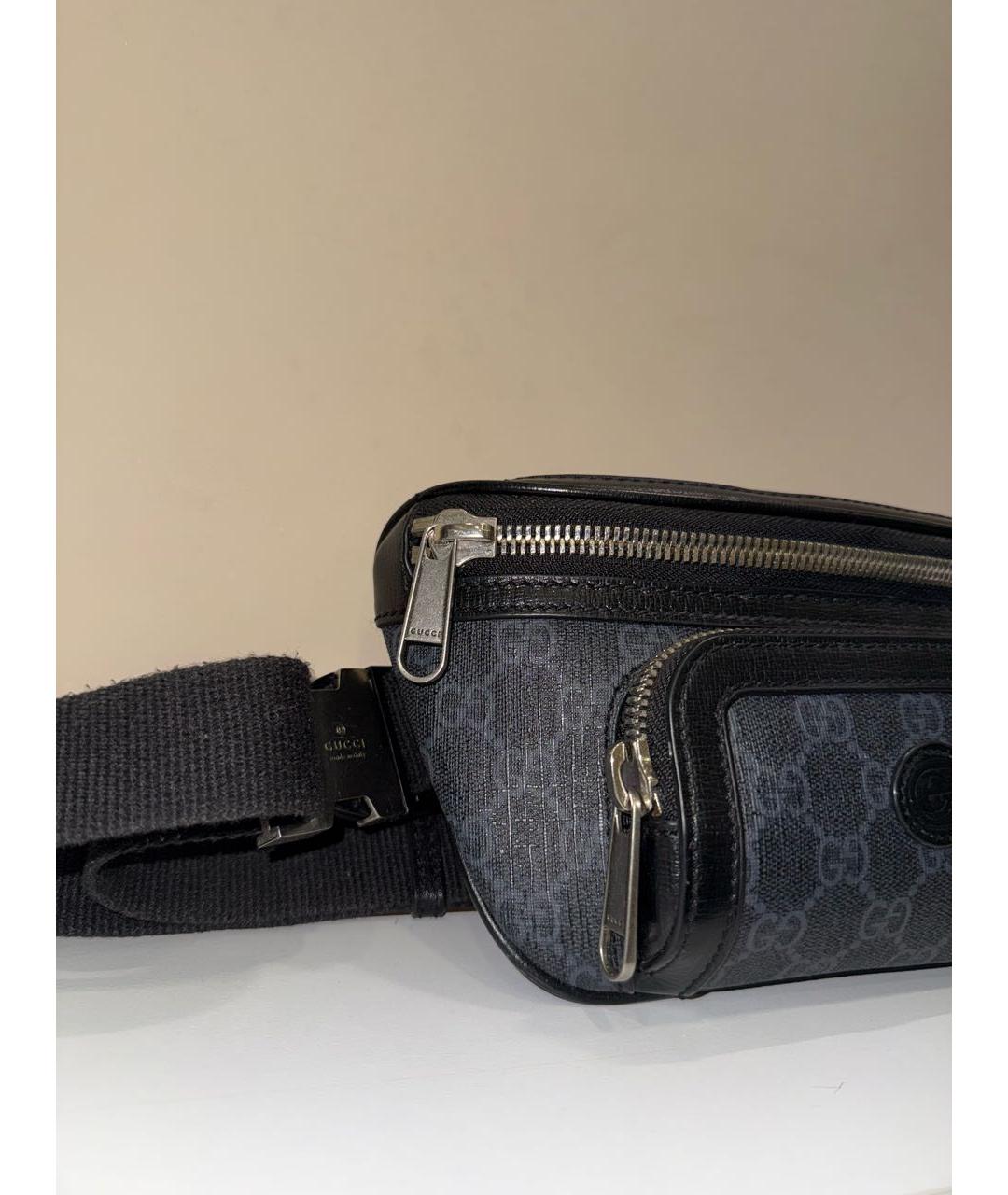 GUCCI Антрацитовая кожаная барсетка, фото 7