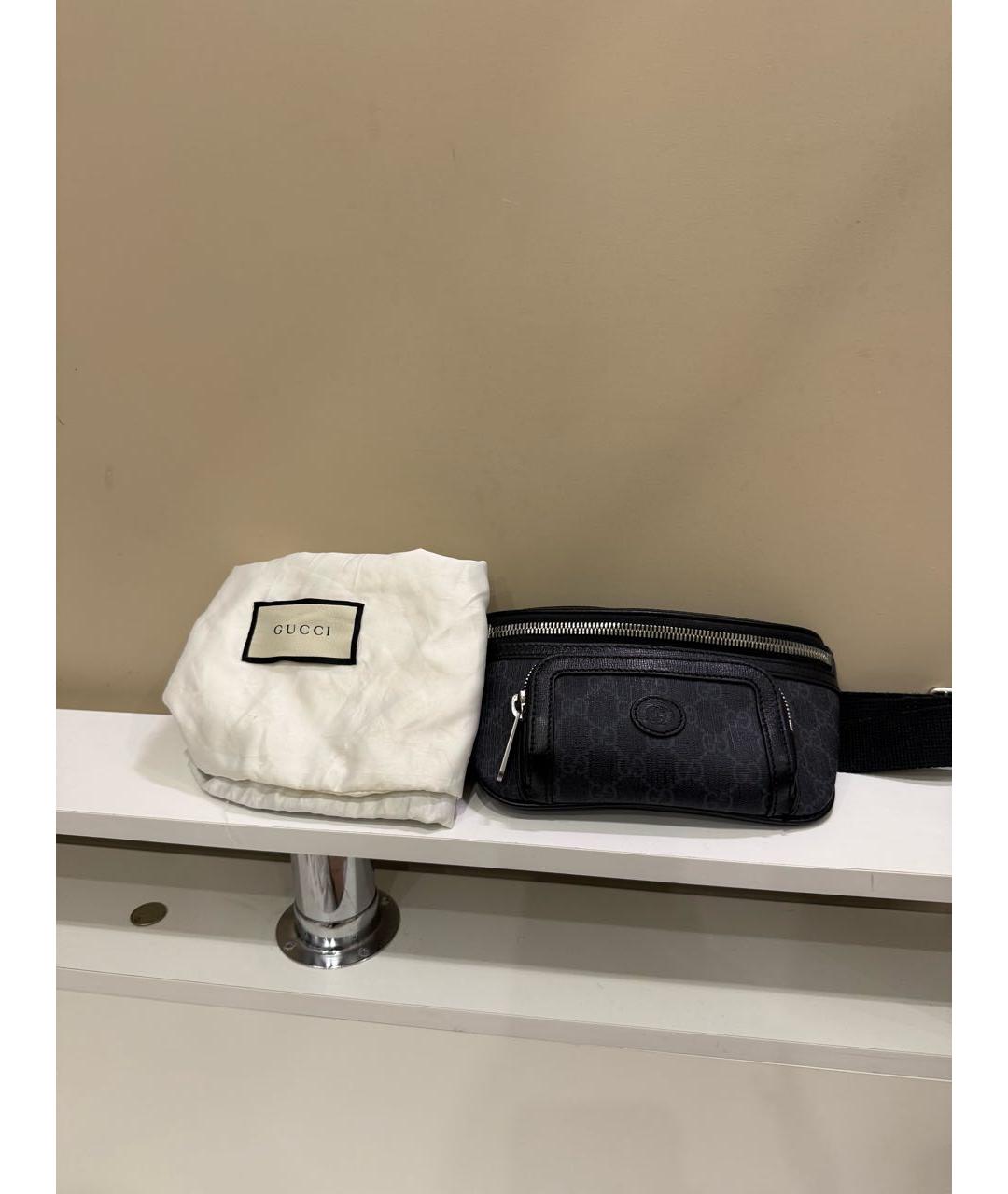 GUCCI Антрацитовая кожаная барсетка, фото 8