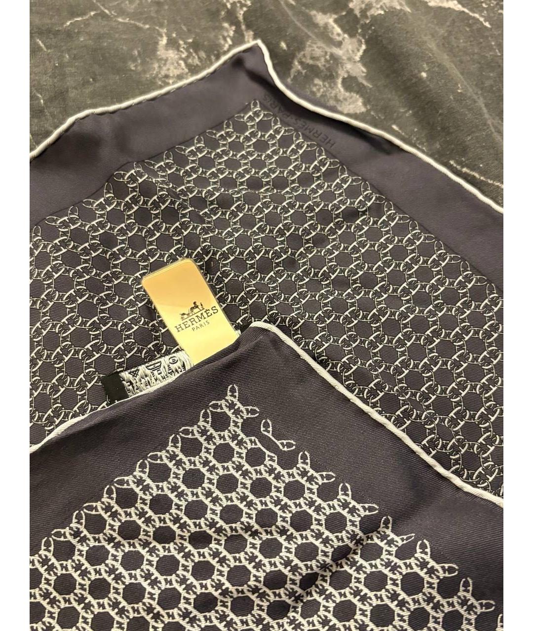 HERMES Антрацитовый шелковый платок, фото 2
