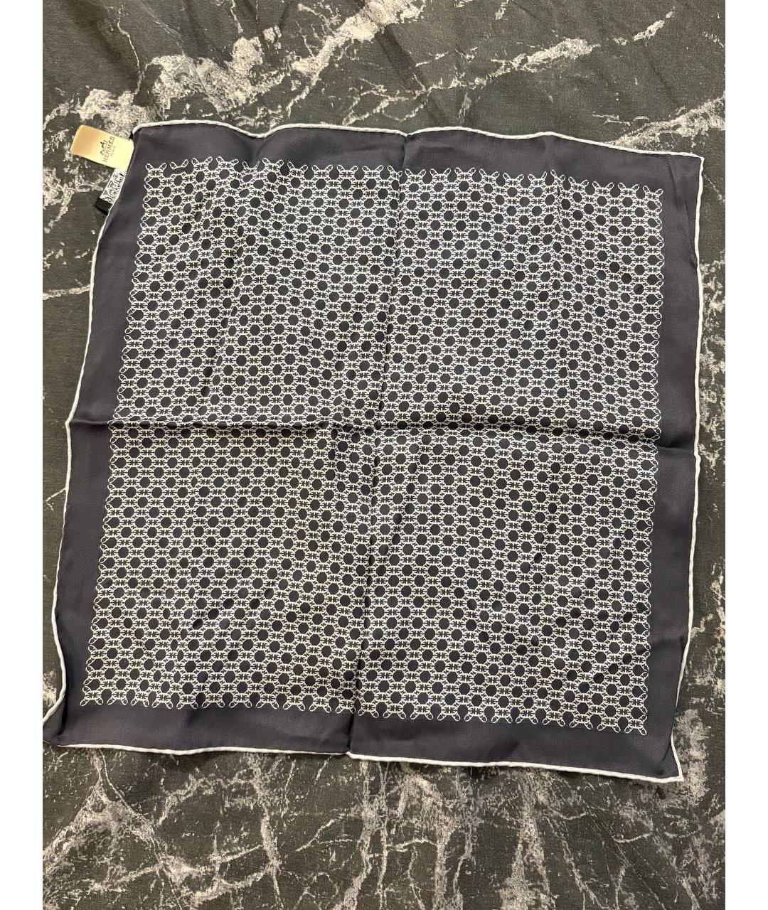 HERMES Антрацитовый шелковый платок, фото 3