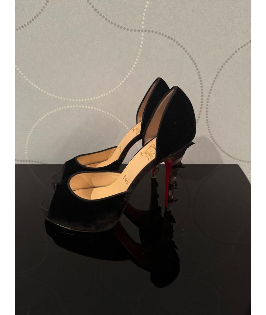 CHRISTIAN LOUBOUTIN Черные бархатные босоножки, фото 7