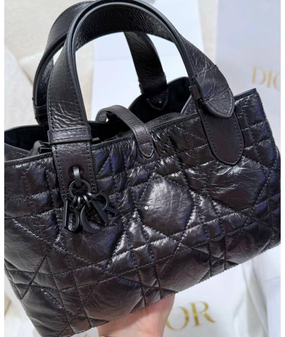 CHRISTIAN DIOR Черная кожаная сумка тоут, фото 7