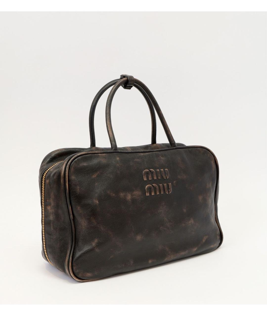 MIU MIU Коричневая кожаная сумка с короткими ручками, фото 3