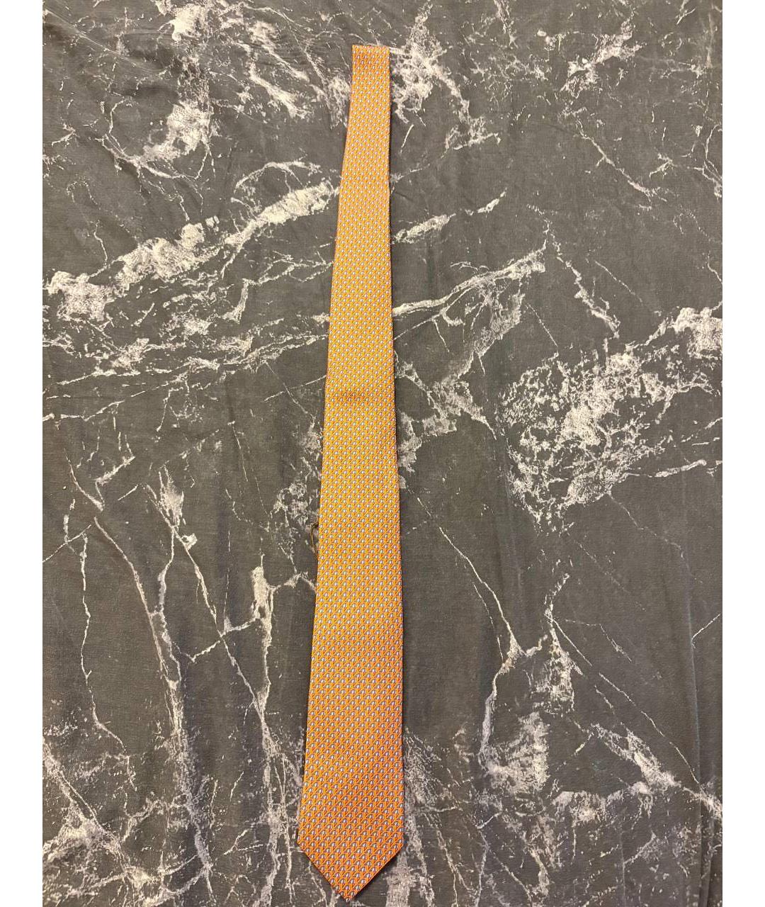 HERMES Оранжевый шелковый галстук, фото 3
