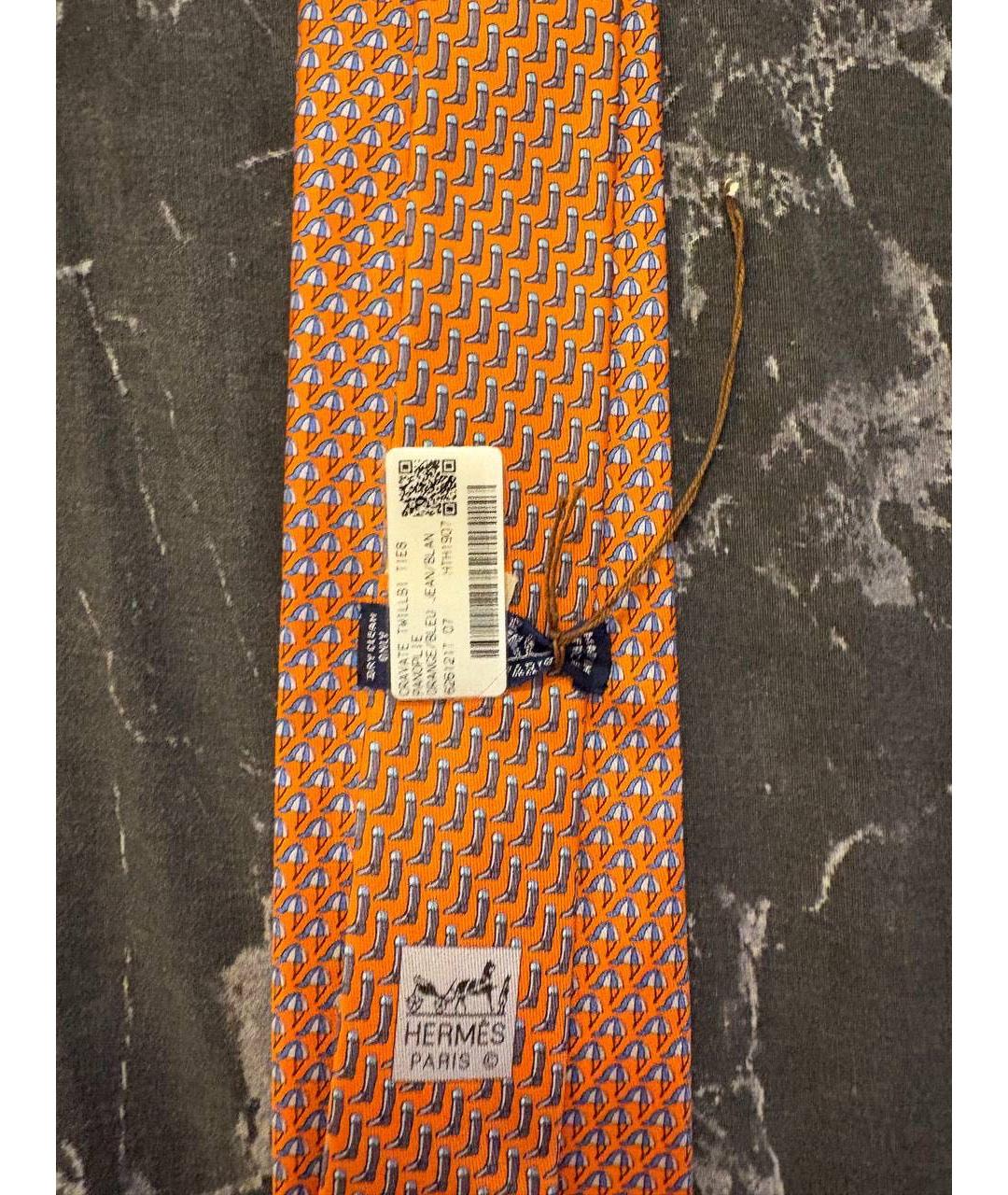 HERMES Оранжевый шелковый галстук, фото 2