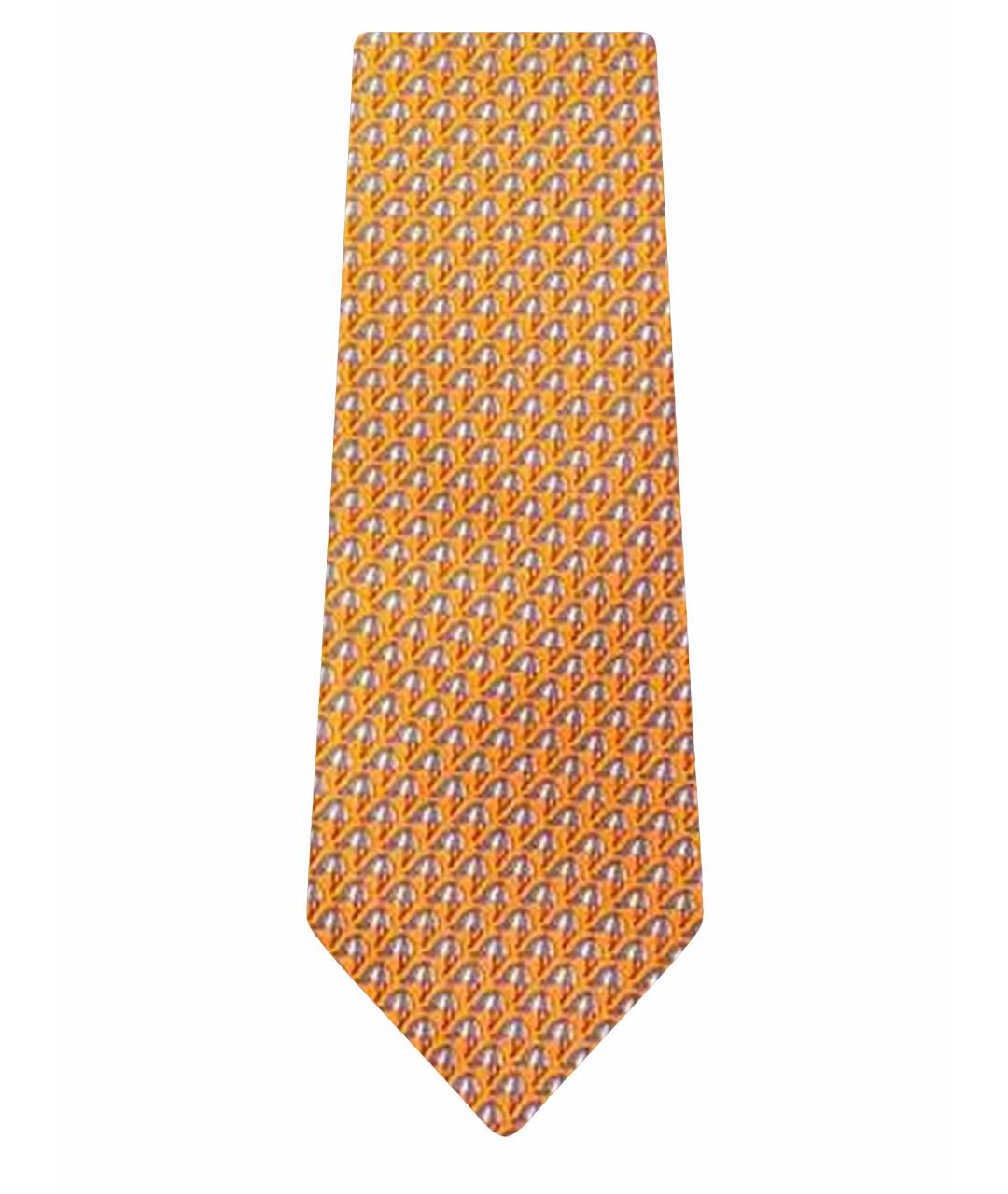 HERMES Оранжевый шелковый галстук, фото 1