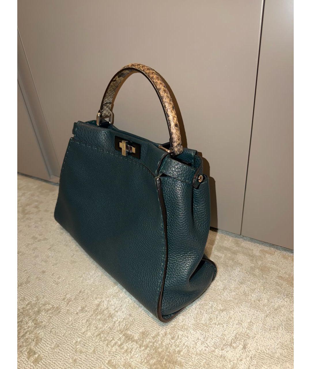 FENDI Бирюзовая кожаная сумка с короткими ручками, фото 3