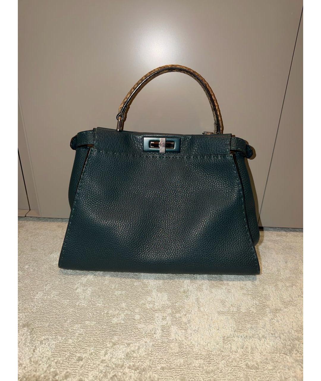 FENDI Бирюзовая кожаная сумка с короткими ручками, фото 8