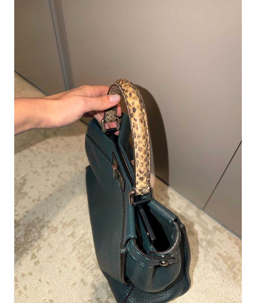 FENDI Бирюзовая кожаная сумка с короткими ручками, фото 4